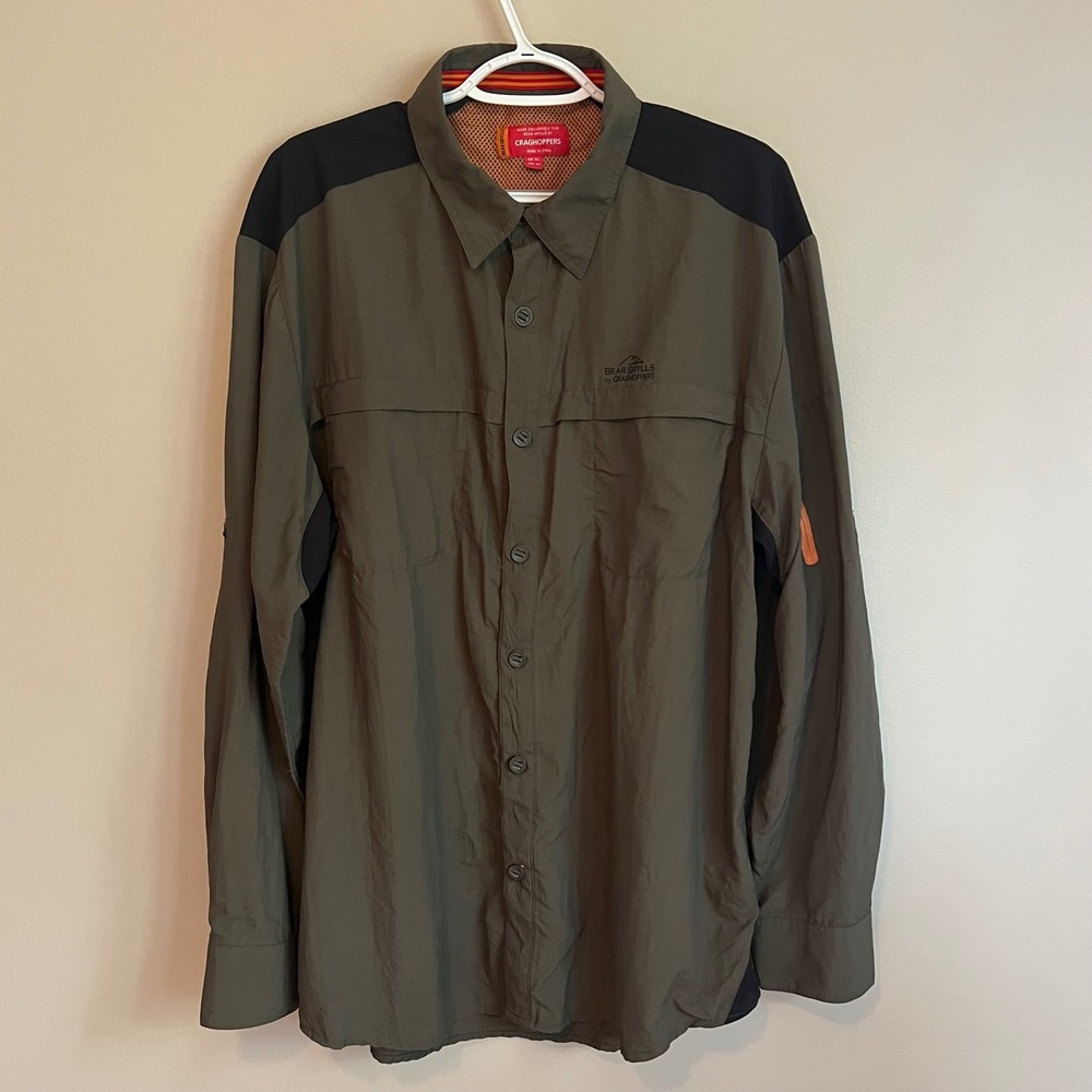 Bear Grylls Craghopper Men XL Hiking Olive Green Long Sleeve Utility Gorpcore